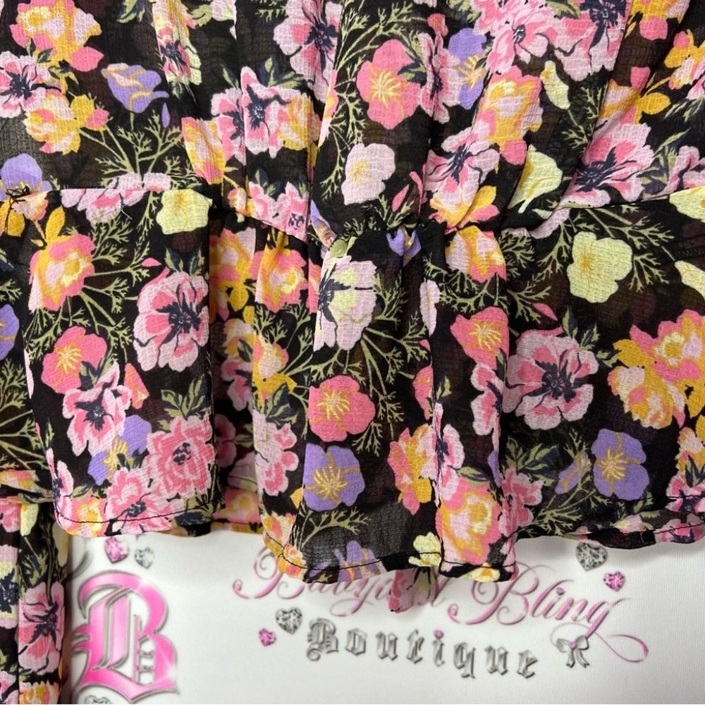 Free people blouse floral flowers rainbow 🌈 mixture neon bow tie ribbon 🎀 - Picture 8 of 14